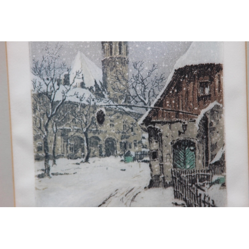 157 - 2 X SIGNED PRINT ON SILK WINTER SCENES 
38 X 33CM