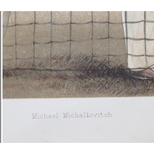 193 - ANTIQUE VANITY FAIR THE SNOOKER CHAMPION OF 1885 AND 1884 MICHAEL MICHAILOVITCH PRINTS 
40 X 27CM