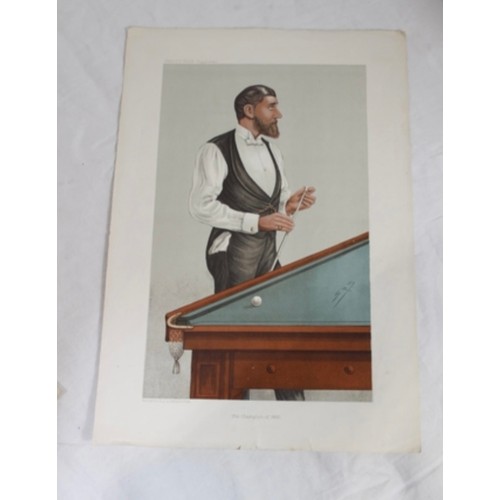 193 - ANTIQUE VANITY FAIR THE SNOOKER CHAMPION OF 1885 AND 1884 MICHAEL MICHAILOVITCH PRINTS 
40 X 27CM