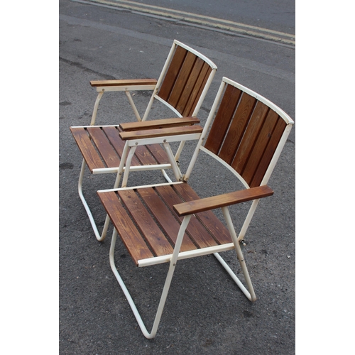 99 - 2 X VINTAGE RETRO FOLDING WOOD SLATTED GARDEN CHAIRS 
60 X 53CM