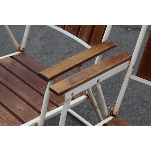 99 - 2 X VINTAGE RETRO FOLDING WOOD SLATTED GARDEN CHAIRS 
60 X 53CM