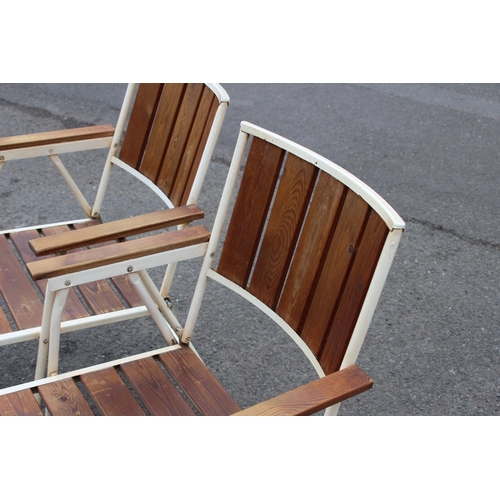 99 - 2 X VINTAGE RETRO FOLDING WOOD SLATTED GARDEN CHAIRS 
60 X 53CM