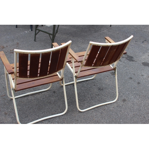 99 - 2 X VINTAGE RETRO FOLDING WOOD SLATTED GARDEN CHAIRS 
60 X 53CM