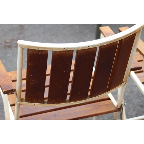 99 - 2 X VINTAGE RETRO FOLDING WOOD SLATTED GARDEN CHAIRS 
60 X 53CM