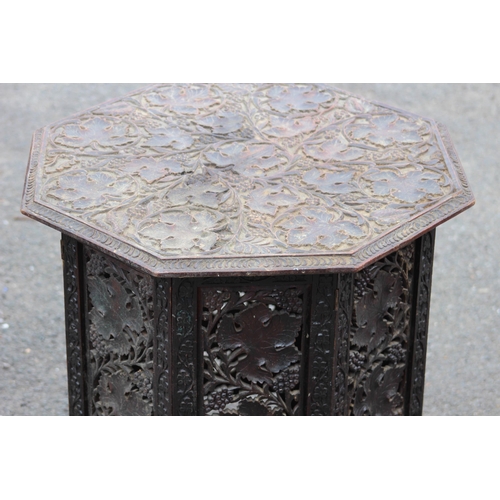 17 - ANTIQUE CARVED ANGLO INDIAN FOLDING OCTAGONAL TABLE 
57 X 53CM