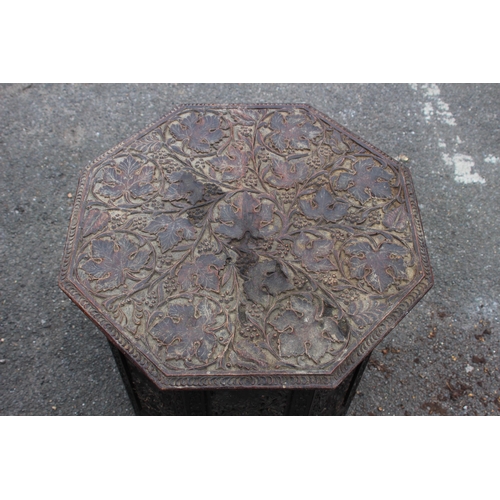 17 - ANTIQUE CARVED ANGLO INDIAN FOLDING OCTAGONAL TABLE 
57 X 53CM