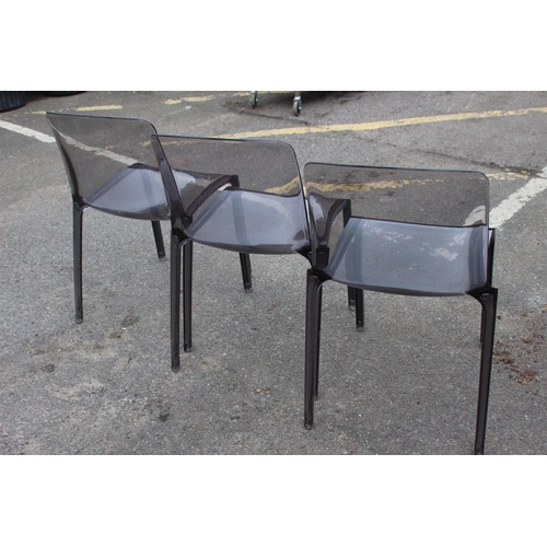 18 - 3 X ITALIAN TIFFANY ACRYLIC SMOKE GREY CHAIRS BY MARCELLO ZILIANI FOR CASPRINI 
51 X 43 X 83CM