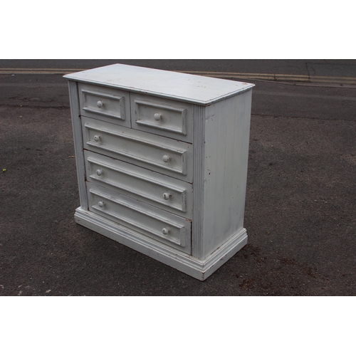 23 - SOLID PINE SHABBY CHIC WHITE PAINTED 2 OVER 3 CHEST OF DRAWERS 
100 X 43 X 93CM