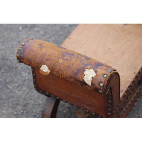 28 - VINTAGE EASTERN LEATHER STUDDED THRONE STOOL
61 X 40CM