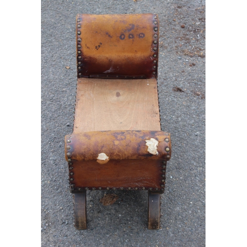 28 - VINTAGE EASTERN LEATHER STUDDED THRONE STOOL
61 X 40CM