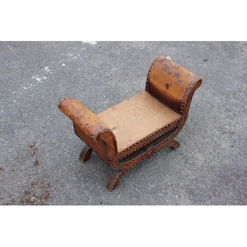 28 - VINTAGE EASTERN LEATHER STUDDED THRONE STOOL
61 X 40CM