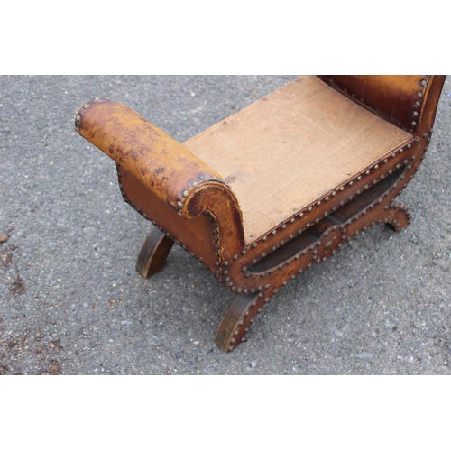 28 - VINTAGE EASTERN LEATHER STUDDED THRONE STOOL
61 X 40CM