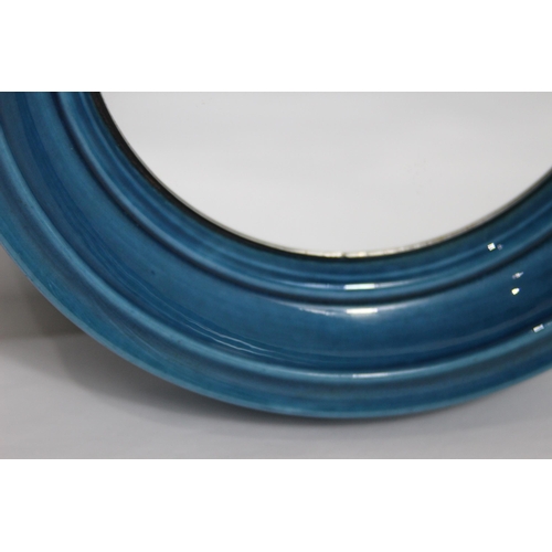 538 - MID CENTURY BLUE CERAMIC ROUND WALL MIRROR BY SCHRAMBERG GERMAN
24 X 4CM