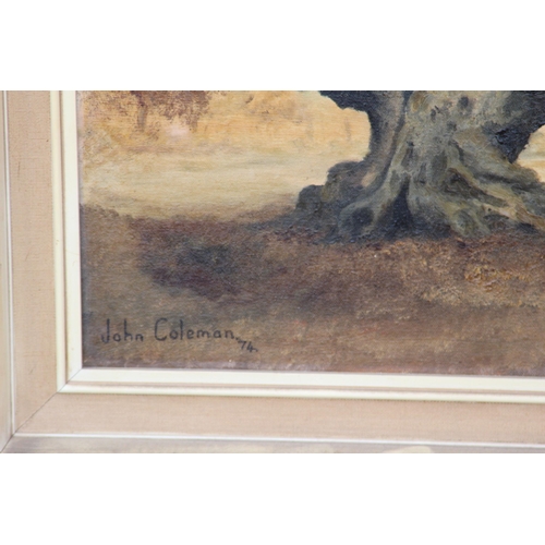 143 - SIGNED JOHN COLEMAN CANVAS OF A WOODEN SCENE 
76 X 67CM