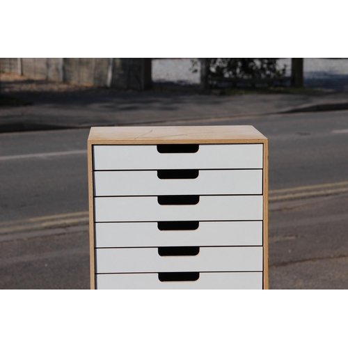 45 - LARGE NARROW WOODEN BANK IF 16 FILING CRAFTING DRAWERS 
35 X 27 X 133CM