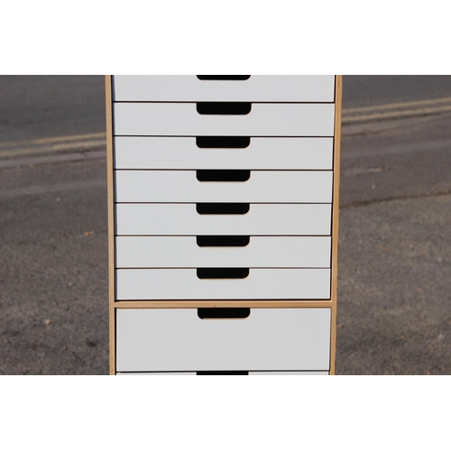 45 - LARGE NARROW WOODEN BANK IF 16 FILING CRAFTING DRAWERS 
35 X 27 X 133CM