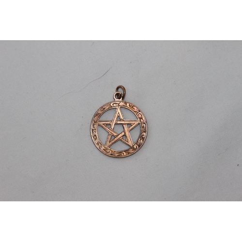 802 - A E JONES 9CT GOLD BRIGHT-CUT FINISH MASONIC OR PENTACLE DESIGN PENDANT OR FOB USED IN MAGICAL EVOCA... 