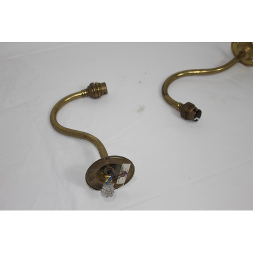 187 - PAIR OF CHRISTOPHER WRAY BRASS WALL LIGHTS WITH GLASS SHADES