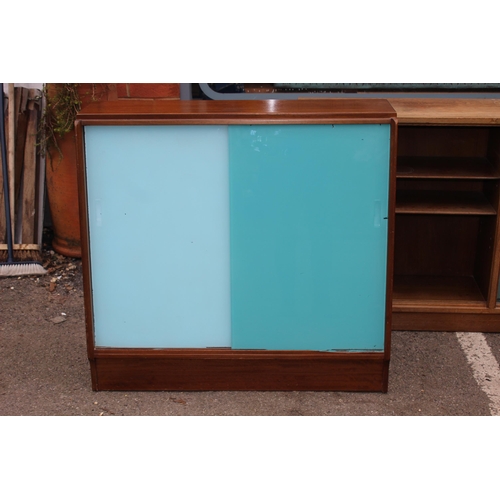 46 - 2 X RETRO PAINTED GLASS BOOKCASES 
137 X 29 X 78CM