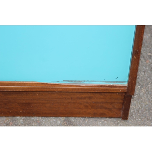 46 - 2 X RETRO PAINTED GLASS BOOKCASES 
137 X 29 X 78CM