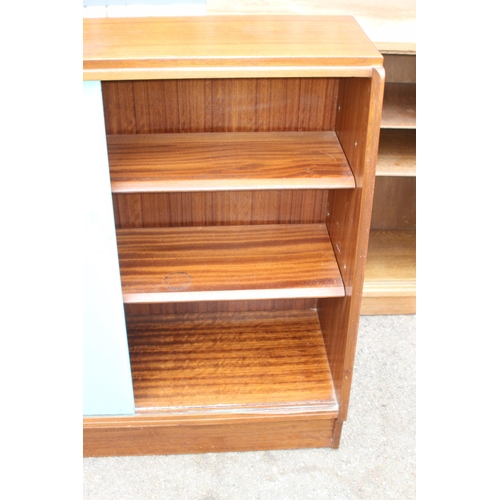 46 - 2 X RETRO PAINTED GLASS BOOKCASES 
137 X 29 X 78CM