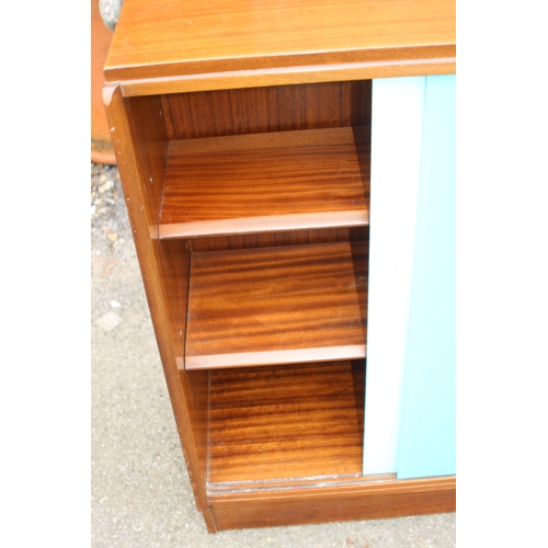 46 - 2 X RETRO PAINTED GLASS BOOKCASES 
137 X 29 X 78CM