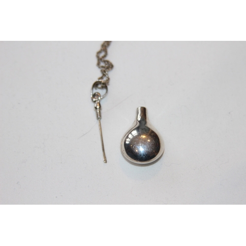 691 - SILVER SCENT BOTTLE WITH DABBER FOB SET ON SILVER CHAIN