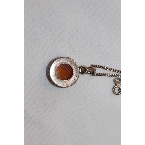 701 - AMBER COLOURED SILVER PENDANT NECKLACE