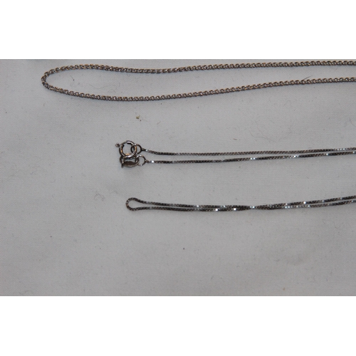 704 - TWO SILVER NECKLACE CHAINS INCLUDING HEART EXAMPLE