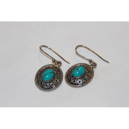 717 - FOUR PAIRS OF SILVER EARRINGS INCLUDING ONE PAIR SET WITH TURQUOISE