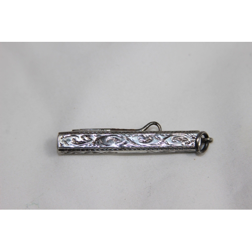 742 - FOLD OUT SILVER CASED BUTTON / LACE HOOK FOR CHATELAINE OR A LARGER FOB WITH BRIGHT-CUT DECORATION