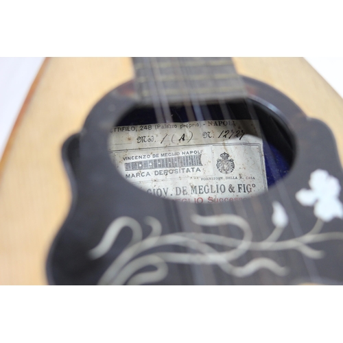 297 - CASED ITALIAN MANDOLIN STAMPED NAPOLI PRIVATIVA MODEL A - 1904 - SERIAL NO 12727 - INTERIOR LABEL CA... 