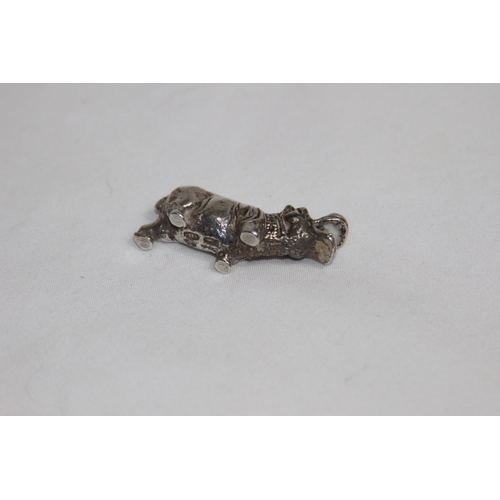 727 - CAST SILVER MINIATURE MODEL OF A HIPPOPOTAMUS - IMPORT MARKS