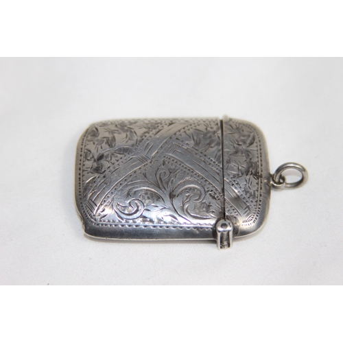 745 - UNUSUAL SWIRL PATTERN BRIGHT-CUT SILVER VESTA CASE WITH VACANT CARTOUCHE BY ROLASON BROTHERS - CHEST... 