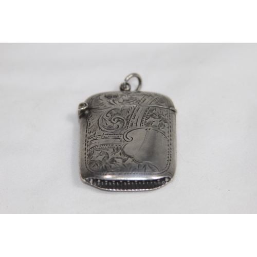 745 - UNUSUAL SWIRL PATTERN BRIGHT-CUT SILVER VESTA CASE WITH VACANT CARTOUCHE BY ROLASON BROTHERS - CHEST... 