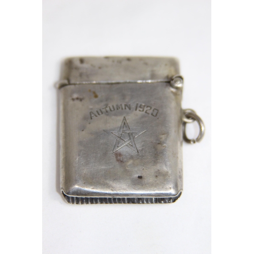 746 - MASONIC ENGRAVED AND THEMED SILVER VESTER CASE - BIRMINGHAM 1920