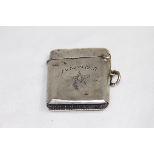 746 - MASONIC ENGRAVED AND THEMED SILVER VESTER CASE - BIRMINGHAM 1920