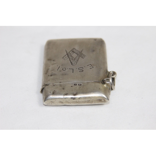 746 - MASONIC ENGRAVED AND THEMED SILVER VESTER CASE - BIRMINGHAM 1920