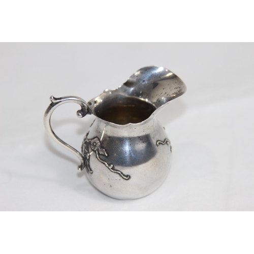 747 - GERMAN SILVER ART NOUVEAU 800 GRADE CREAM JUG WITH FLORAL DECORATION