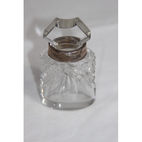 749 - SILVER COLLARED SCENT / PERFUME BOTTLE BY CHARLES MAY - LONDON 1914 - BOTTLE A/F