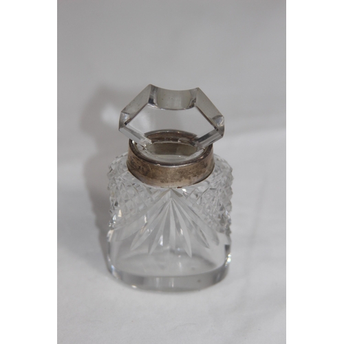 749 - SILVER COLLARED SCENT / PERFUME BOTTLE BY CHARLES MAY - LONDON 1914 - BOTTLE A/F