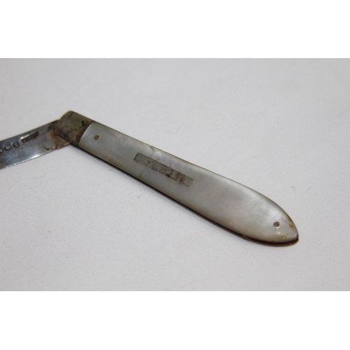 753 - SHEFFIELD SILVER BLADED MOTHER OF PEARL HANDLED FOLDING FRUIT KNIFE - 1935