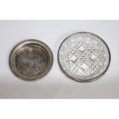 766 - SILVER RIMMED CUT GLASS PIN DISH - BIRMINGHAM 1900 AND AN EGYPTIAN SILVER DISH