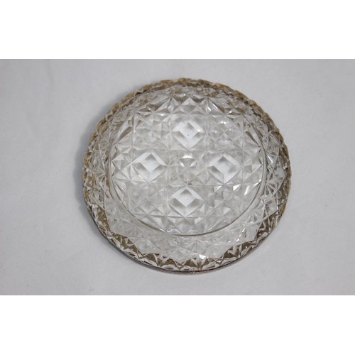 766 - SILVER RIMMED CUT GLASS PIN DISH - BIRMINGHAM 1900 AND AN EGYPTIAN SILVER DISH