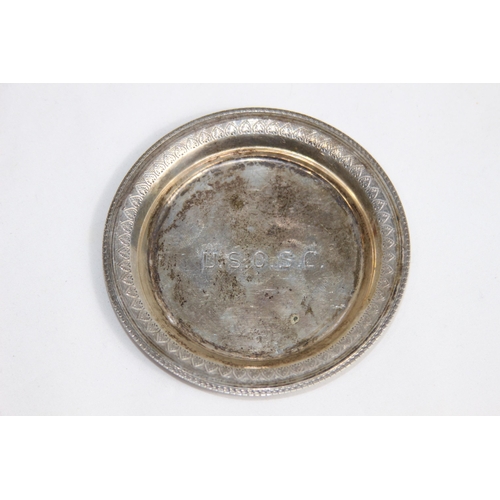 766 - SILVER RIMMED CUT GLASS PIN DISH - BIRMINGHAM 1900 AND AN EGYPTIAN SILVER DISH