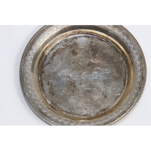 766 - SILVER RIMMED CUT GLASS PIN DISH - BIRMINGHAM 1900 AND AN EGYPTIAN SILVER DISH