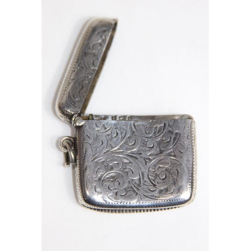 769 - EDWARDIAN LEFT HANDED CURVED BACK SILVER VESTA CASE - BIRMINGHAM 1903