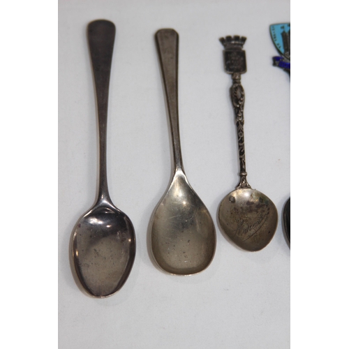 777 - SELECTION OF SILVER SPOONS OF VARIOUS DESIGNS AND DATES INCLUDING ENAMEL EXAMPLE