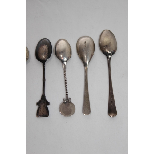 777 - SELECTION OF SILVER SPOONS OF VARIOUS DESIGNS AND DATES INCLUDING ENAMEL EXAMPLE