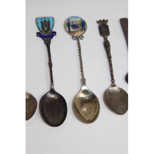 777 - SELECTION OF SILVER SPOONS OF VARIOUS DESIGNS AND DATES INCLUDING ENAMEL EXAMPLE